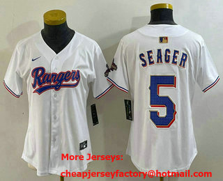 Women's Texas Rangers #5 Corey Seager White 2024 Gold Collection Limited Cool Base Jersey 11