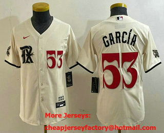 Women's Texas Rangers #53 Adolis Garcia Number Cream 2023 City Connect Cool Base Stitched Jersey 02