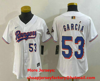 Women's Texas Rangers #53 Adolis Garcia Number White 2024 Gold Collection Limited Cool Base Jersey 13