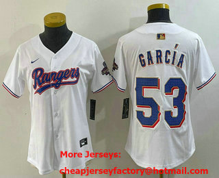 Women's Texas Rangers #53 Adolis Garcia White 2024 Gold Collection Limited Cool Base Jersey 11