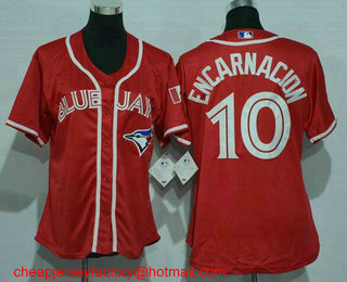 Women's Toronto Blue Jays #10 Edwin Encarnacion Red Stitched MLB 2016 Canada Day Cool Base Jersey