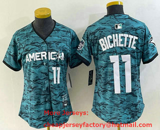 Women's Toronto Blue Jays #11 Bo Bichette Number Teal 2023 All Star Cool Base Stitched Jersey 01