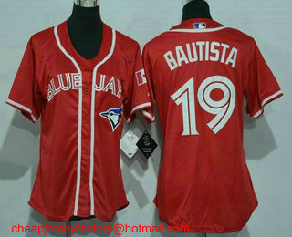 Women's Toronto Blue Jays #19 Jose Bautista Red Stitched MLB 2016 Canada Day Cool Base Jersey