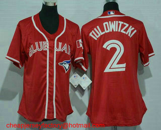 Women's Toronto Blue Jays #2 Troy Tulowitzki Red Stitched MLB 2016 Canada Day Cool Base Jersey