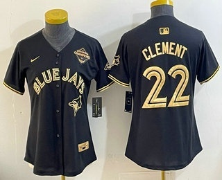 Women's Toronto Blue Jays #22 Ernie Clement Black Gold 2025 American League Champions Limited Stitched Jersey