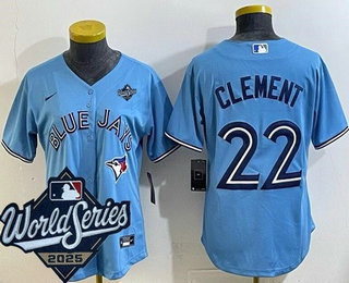 Women's Toronto Blue Jays #22 Ernie Clement Light Blue 2025 World Series Cool Base Jersey