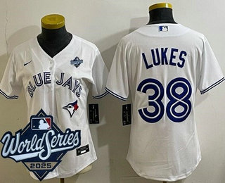 Women's Toronto Blue Jays #38 Nathan Lukes White 2025 World Series Cool Base Jersey