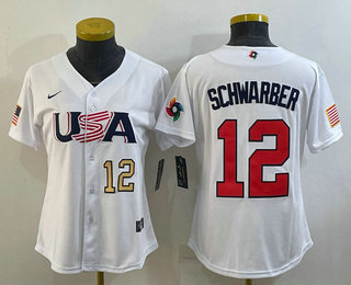 Women's USA Baseball #12 Kyle Schwarber Number 2023 White World Classic Stitched Jersey 03