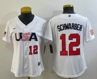 Women's USA Baseball #12 Kyle Schwarber Number 2023 White World Classic Stitched Jersey 05