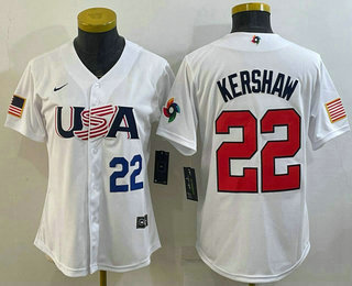 Women's USA Baseball #22 Clayton Kershaw Number 2023 White World Classic Stitched Jersey 06
