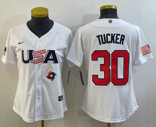 Women's USA Baseball #30 Kyle Tucker 2023 White World Classic Stitched Jersey 01