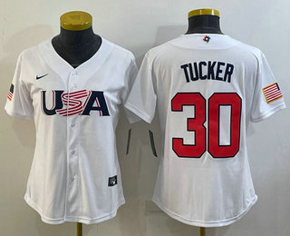 Women's USA Baseball #30 Kyle Tucker 2023 White World Classic Stitched Jersey 04