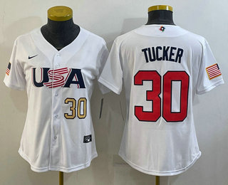 Women's USA Baseball #30 Kyle Tucker Number 2023 White World Classic Stitched Jersey 01