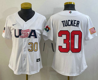 Women's USA Baseball #30 Kyle Tucker Number 2023 White World Classic Stitched Jersey 02