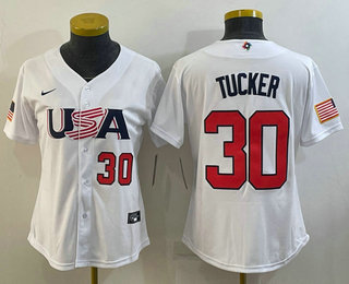Women's USA Baseball #30 Kyle Tucker Number 2023 White World Classic Stitched Jersey 04
