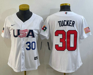 Women's USA Baseball #30 Kyle Tucker Number 2023 White World Classic Stitched Jersey 06