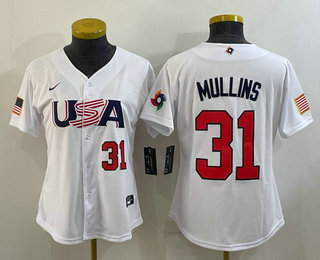 Women's USA Baseball #31 Cedric Mullins Number 2023 White World Classic Stitched Jersey 02