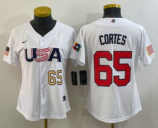 Women's USA Baseball #65 Nestor Cortes Number 2023 White World Classic Stitched Jersey 02