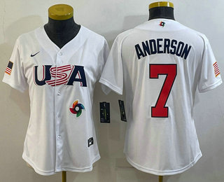 Women's USA Baseball #7 Tim Anderson 2023 White World Classic Stitched Jersey 03