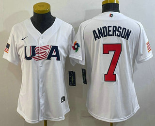 Women's USA Baseball #7 Tim Anderson 2023 White World Classic Stitched Jersey 04