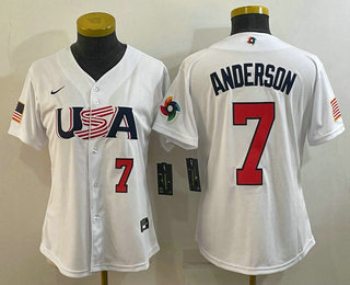 Women's USA Baseball #7 Tim Anderson Number 2023 White World Classic Stitched Jersey 02