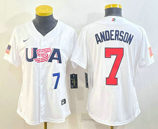 Women's USA Baseball #7 Tim Anderson Number 2023 White World Classic Stitched Jersey 03