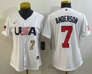 Women's USA Baseball #7 Tim Anderson Number 2023 White World Classic Stitched Jersey 04