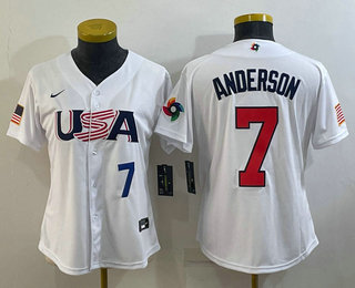 Women's USA Baseball #7 Tim Anderson Number 2023 White World Classic Stitched Jersey 05