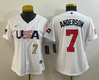 Women's USA Baseball #7 Tim Anderson Number 2023 White World Classic Stitched Jersey 06