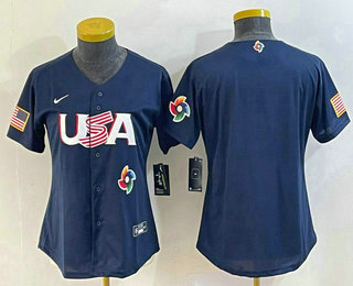 Women's USA Baseball Blank 2023 Navy World Classic Stitched Jersey 001
