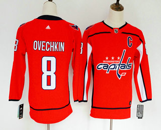 Women's Washington Capitals #8 Alex Ovechkin Red With C Patch 2017-2018 Hockey Stitched NHL Jersey