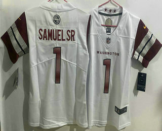 Women's Washington Commanders #1 Deebo Samuel Sr Limited White Vapor Jersey