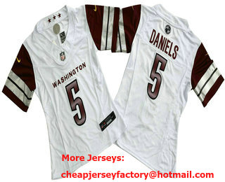Women's Washington Commanders #5 Jayden Daniels Limited White FUSE Vapor Jersey