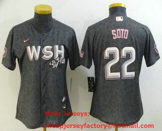 Women's Washington Nationals #22 Juan Soto 2022 Gray City Connect Cherry Blossom Cool Base Stitched Jersey