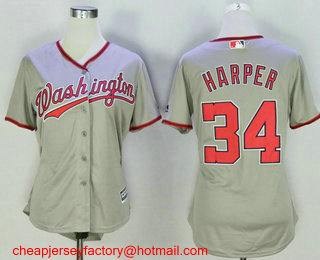 Women's Washington Nationals #34 Bryce Harper Grey New Cool Base Jersey
