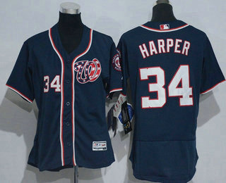 Women's Washington Nationals #34 Bryce Harper Navy Blue 2016 Flexbase Stitched Baseball Jersey