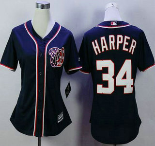 Women's Washington Nationals #34 Bryce Harper Navy Blue Jersey