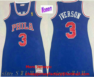 Women's Philadelphia 76ers #3 Allen Iverson Blue 1999 Throwback Swingman Dress