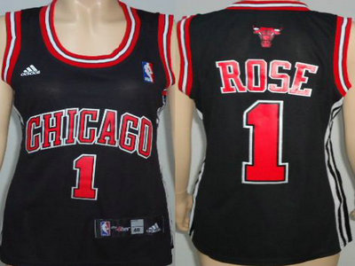 Women Chicago Bulls 1 Derrick Rose Black Swingman Jersey
