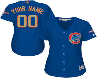 Women Cubs Blue World Series Champions Gold Program Cool Base Women's Customized Jersey