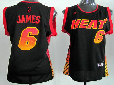 Women Miami Heat 6 LeBron James Black Vibe Fashion Swingman Jersey