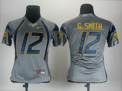 West Virginia Mountaineers Geno Smith 12 Grey College Women Jersey