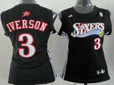 Women Philadelphia 76ers 3 Allen Iverson Black Revolution 30 Swingman Jersey