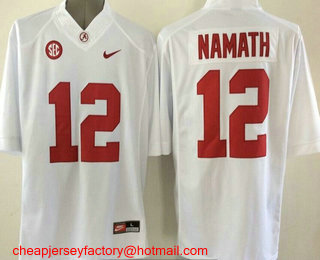 Youth Alabama Crimson Tide #12 Joe Namath White Stitched NCAA Nike College Football Jersey