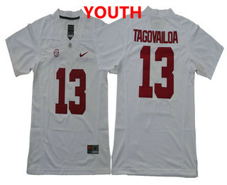 Youth Alabama Crimson Tide #13 Tua Tagovailoa White Stitched College Football Nike Jersey