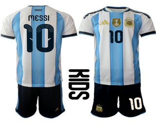 Youth Argentina National Team #10 Lionel Messi Home White 2026 World Cup Soccer Jersey Suit