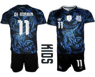 Youth Argentina National Team #11 Angel Di Maria Black Away 2026 World Cup Soccer Jersey Suit