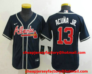 Youth Atlanta Braves #13 Ronald Acuna Jr. Navy Blue Stitched MLB Cool Base Nike Jersey