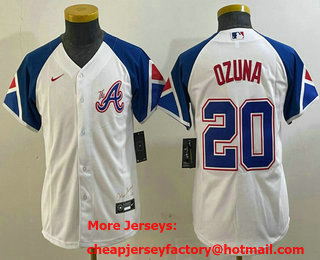 Youth Atlanta Braves #20 Marcell Ozuna Number White 2023 City Connect Cool Base Stitched Jersey