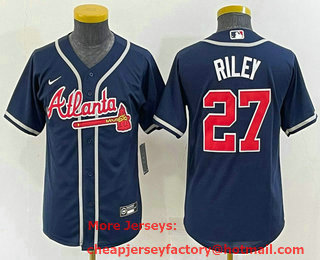 Youth Atlanta Braves #27 Austin Riley Navy Blue Stitched MLB Cool Base Nike Jersey